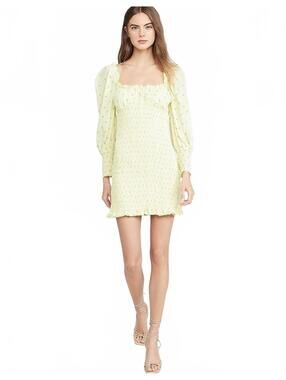 Faithfull The Brand Gombardy Yellow Floral Smocked Puff Mini Dress Small